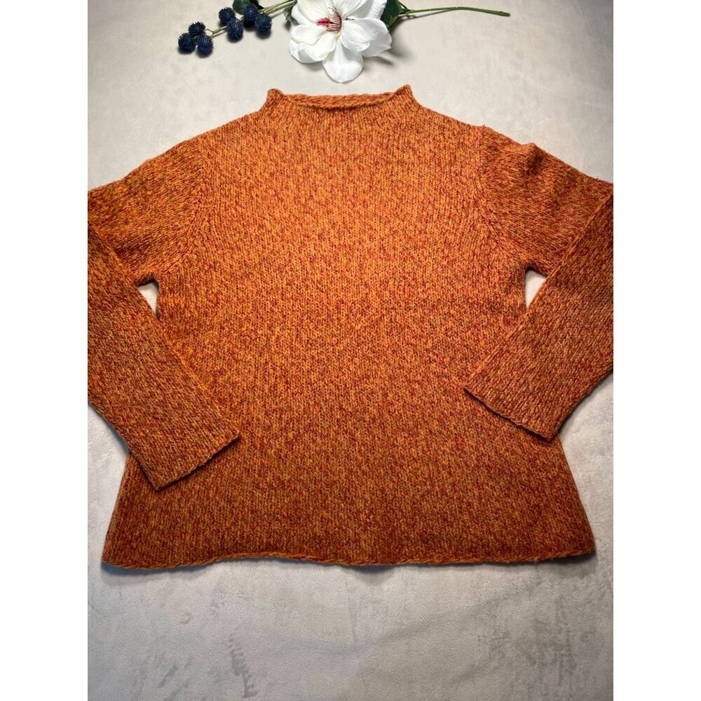 Vintage Eileen Fisher Womens Orange Wool Ribbed Knit Sweater Medium Academia Y2K